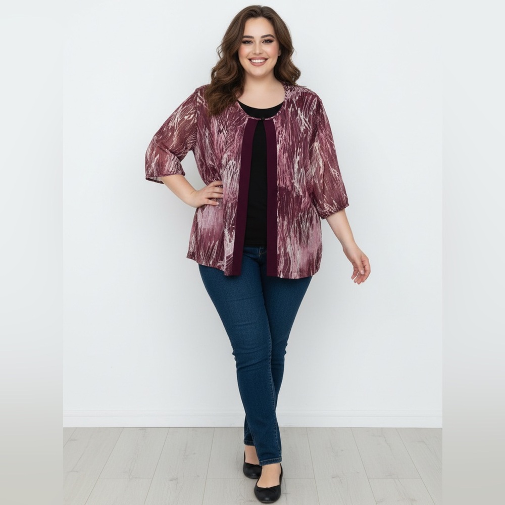 R&M Richards Open cardigan with silver thread running through it. Size:22W